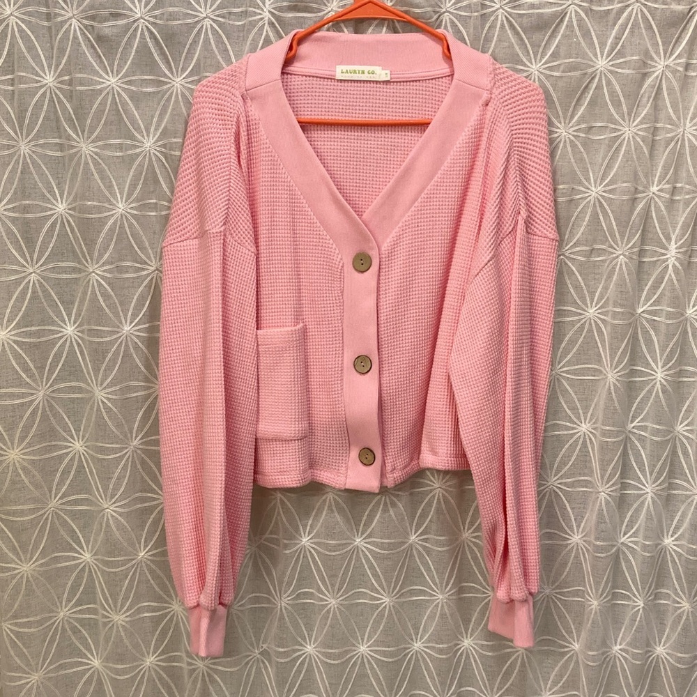 Lauryn Co. Waffle Knit Crop Button Down